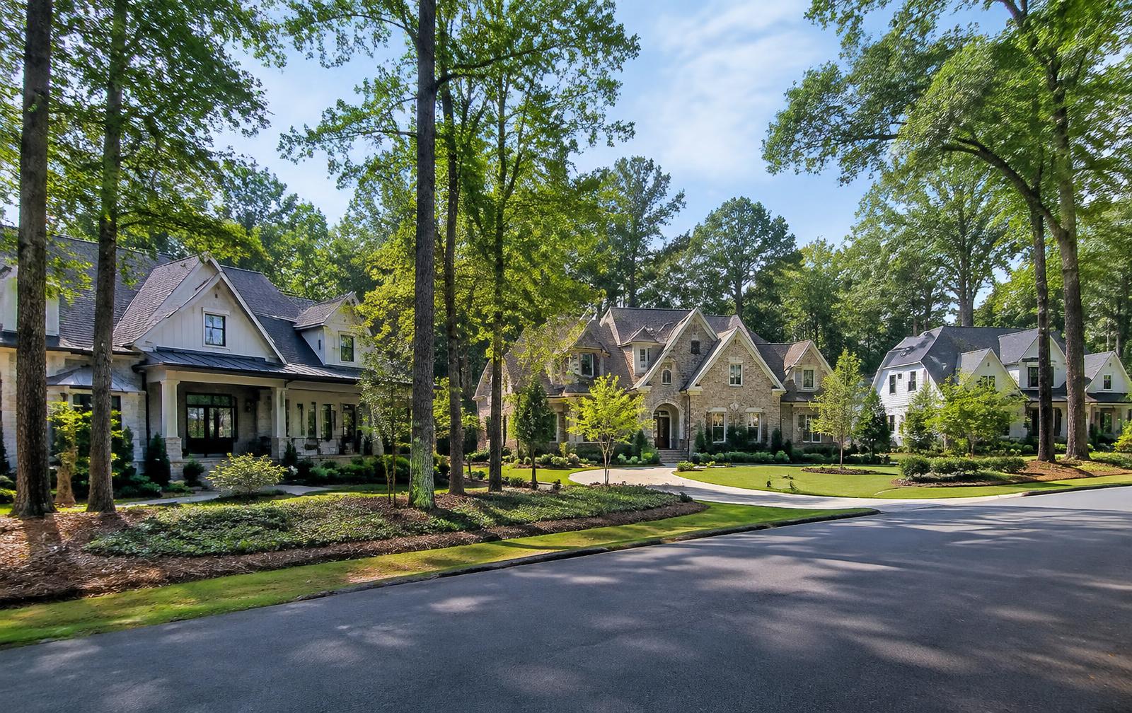 Tree-lined street of distinctive homes in Mooresville